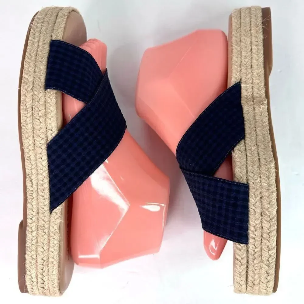 NWOB! Lucky Brand Gayte Espadrilles Slides Slip On Check Blue Sandals Sz 7.5